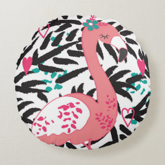 Flamingoexotisk vintage rund kudde