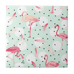 Flamingofågel med fjädrar kakelplatta
