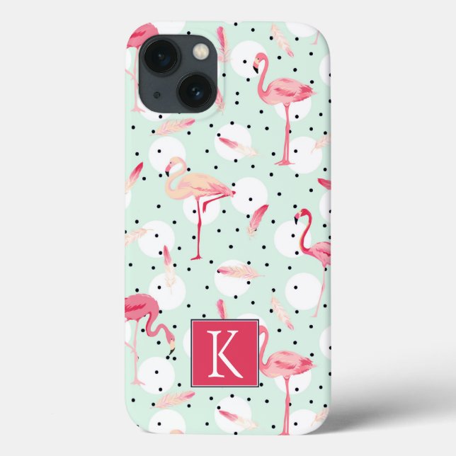 Flamingofågel med fjädrar | Lägg till din initial (Baksida)