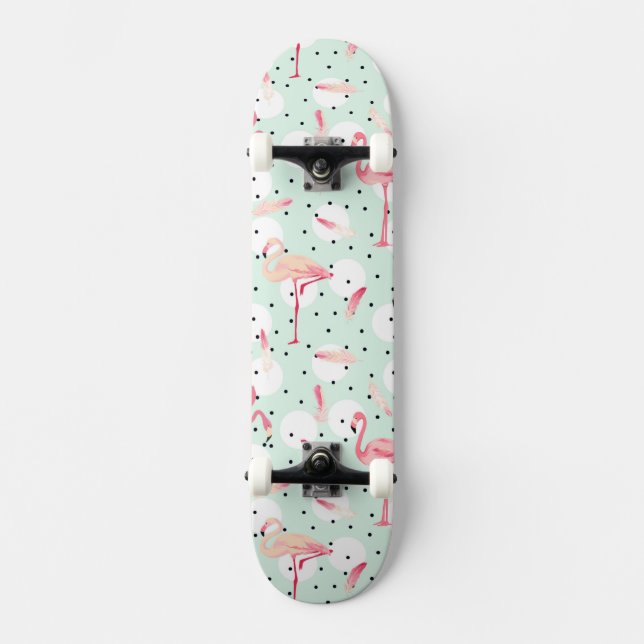 Flamingofågel med fjädrar old school skateboard bräda 18 cm (Framsida)