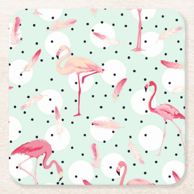 Flamingofågel med fjädrar underlägg papper kvadrat (Framsidan)