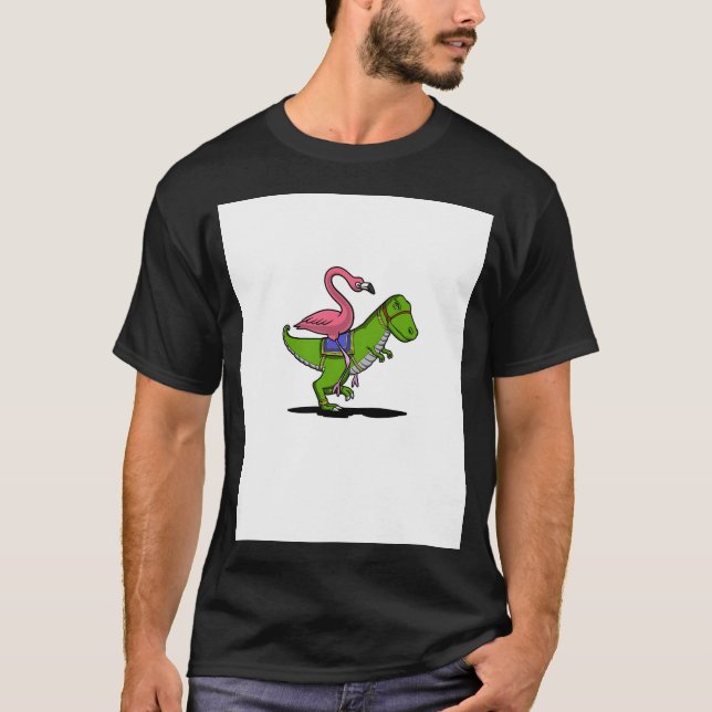 Flamingofågel ridande T-Rex dinosaurie T Shirt (Framsida)