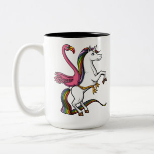 Flamingofågel som rider Magical Unicorn Två-Tonad Mugg