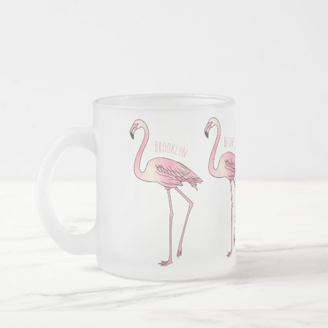 Flamingofågel tecknad illustration  frostad glasmugg (Vänster)