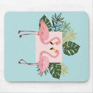 Flamingofåglar med Löv Flamingo Handflatan Löv Musmatta