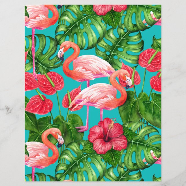 Flamingofåglar och tropisk trädgårdsvattenfärg (Framsida)