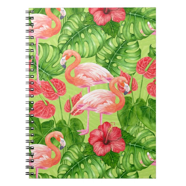 Flamingofåglar och tropiska växter anteckningsbok (Framsidan)