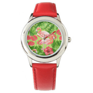 Flamingofåglar och tropiska växter armbandsur