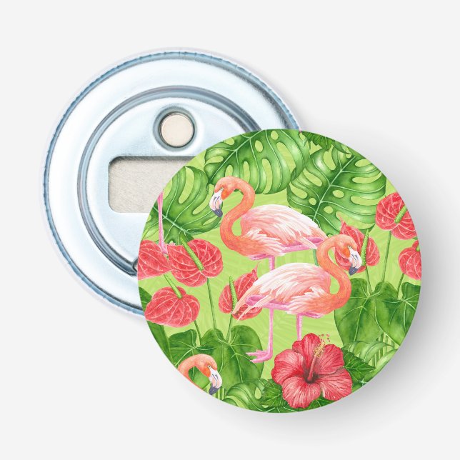 Flamingofåglar och tropiska växter flasköppnare (Framsidan)