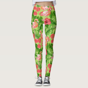 Flamingofåglar och tropiska växter leggings