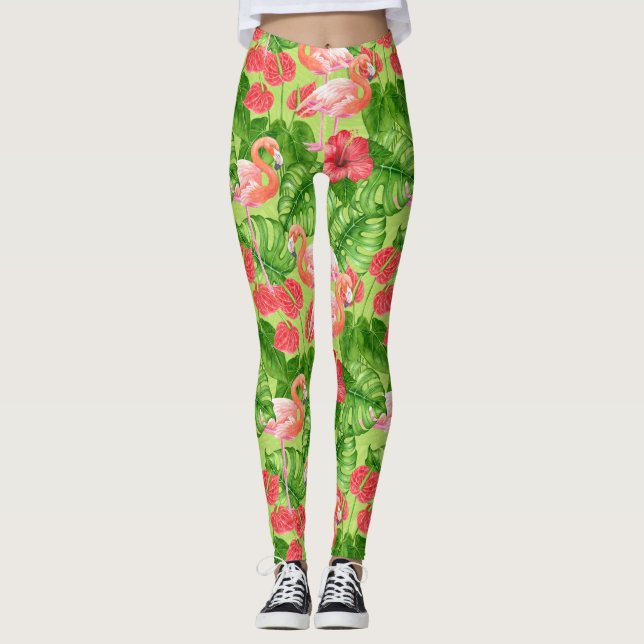 Flamingofåglar och tropiska växter leggings (Framsida)