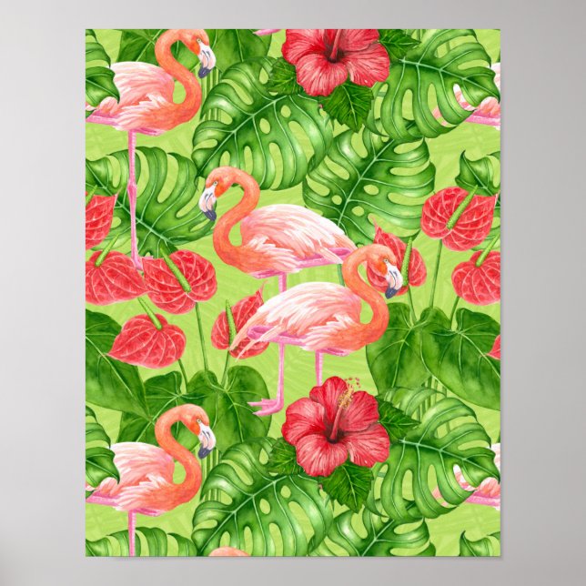 Flamingofåglar och tropiska växter poster (Framsidan)