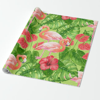 Flamingofåglar och tropiska växter presentpapper