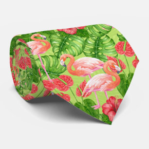 Flamingofåglar och tropiska växter slips