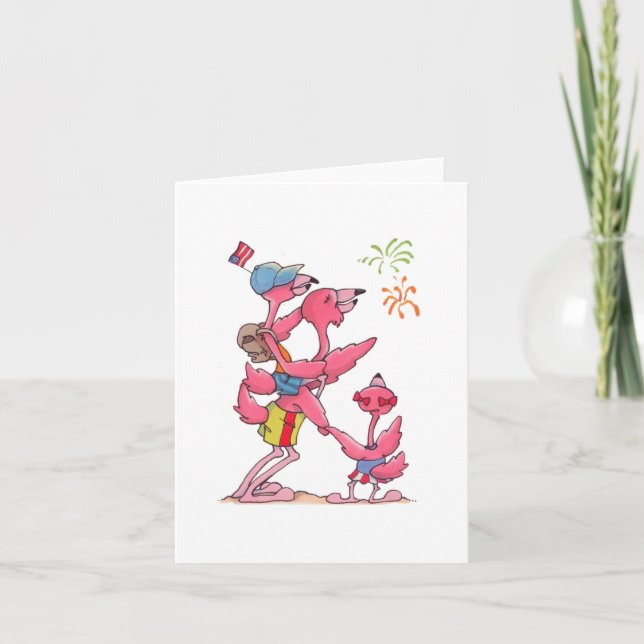 Flamingofamilj Juli 4th Notecard Kort (Framsida)