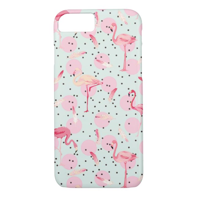 Flamingofjädrar på polka dots Case-Mate iPhone skal (Baksida)