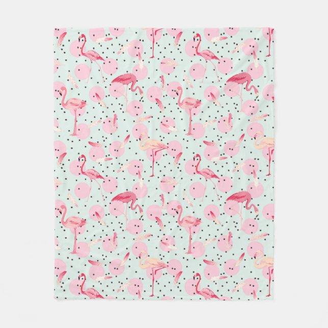 Flamingofjädrar på polka dots fleecefilt (Framsidan)