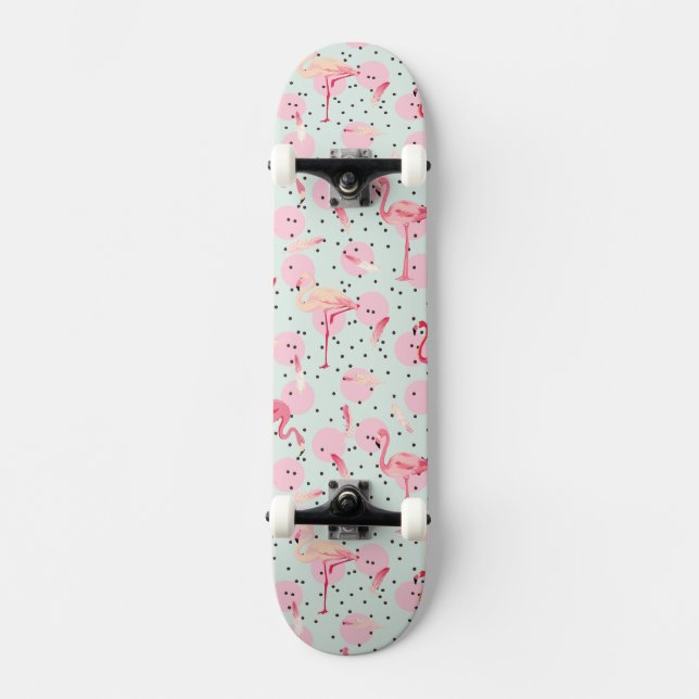 Flamingofjädrar på polka dots skateboard bräda 20,5 cm (Framsida)