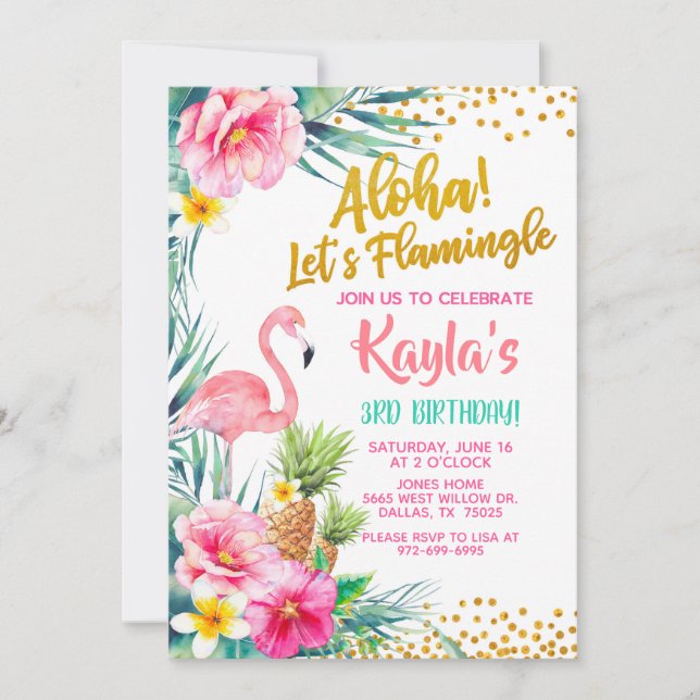 Flamingofödelsedaginbjudan Inbjudningar (Framsida)