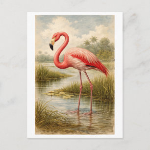 Flamingoillustration i vintage-stil vykort
