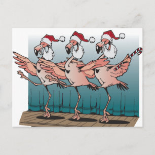 Flamingokör fodrar att ha på sig Santa hattar Helg Vykort