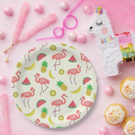 Flamingomönster med vattenmelon och ananas