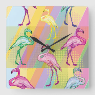 Flamingoparad Fyrkantig Klocka