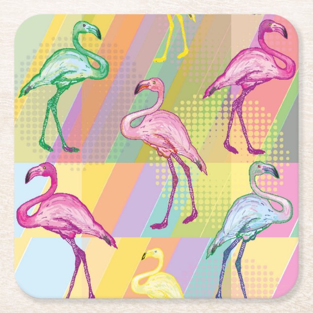 Flamingoparad Underlägg Papper Kvadrat (Framsidan)