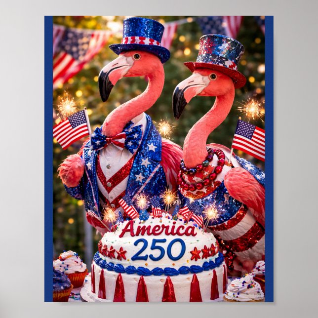 Flamingor Glad 250-årsdag Amerika 4 juli Poster (Framsidan)