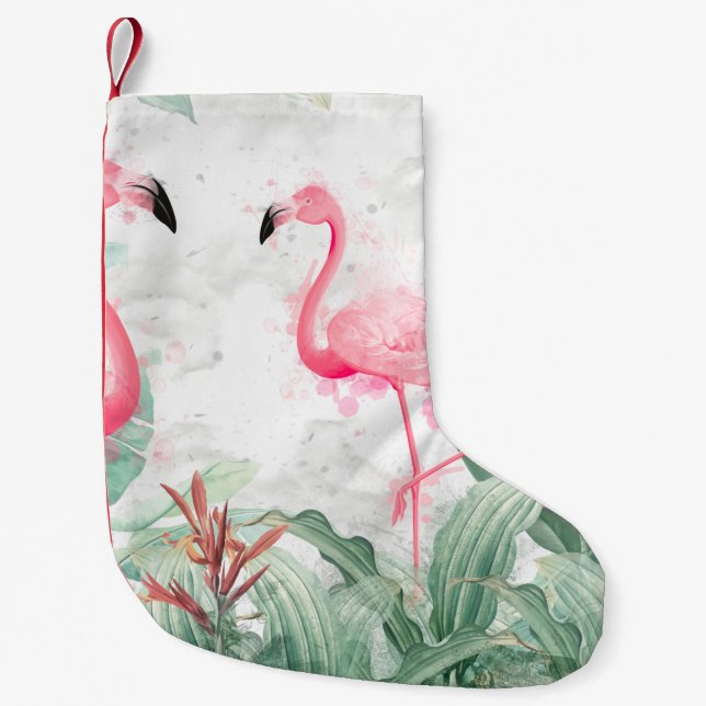 flamingor i tropiska växter på en texturerad backg liten julstrumpa (Framsidan)