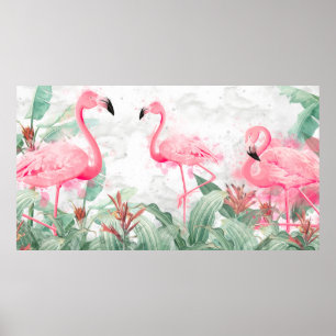 flamingor i tropiska växter på en texturerad backg poster