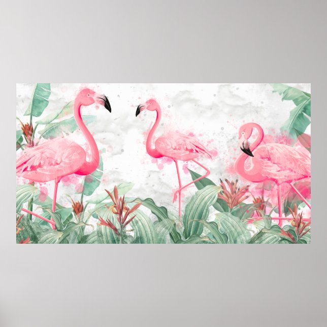 flamingor i tropiska växter på en texturerad backg poster (Framsidan)