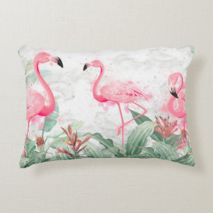 flamingor i tropiska växter på en texturerad backg prydnadskudde