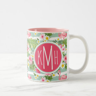 Flamingor och Rand Monogram Två-Tonad Mugg