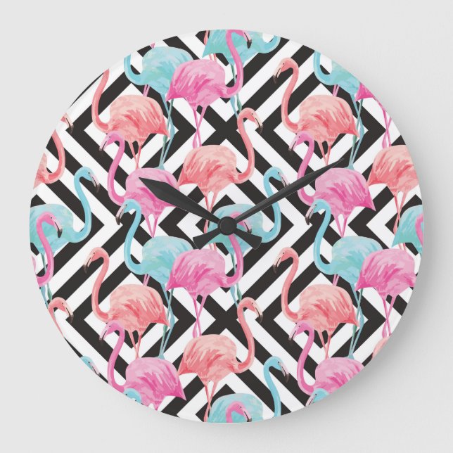 Flamingor på fet design Mönster Stor Klocka (Framsida)