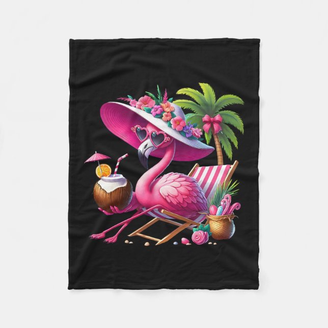 Flamingorosa palmer Tropisk strand Sommarlov Fleecefilt (Framsidan)