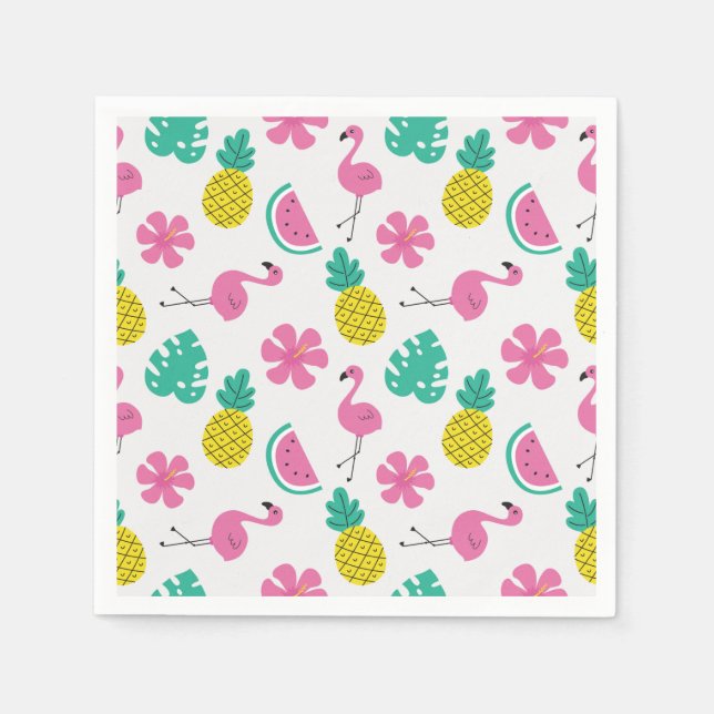 Flamingos, ananas och blommor pappersservett (Framsidan)