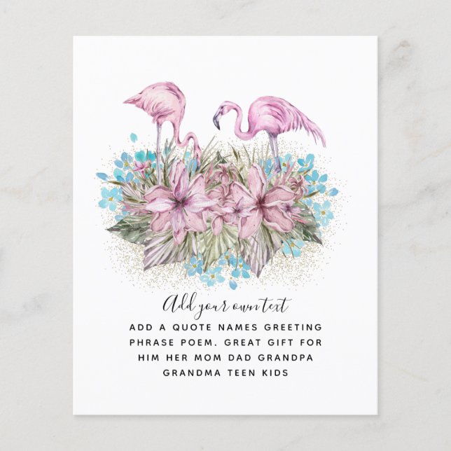 FLAMINGOS Anpassningsbar Inbjudan meddelande Hälsn Flygblad (Framsidan)