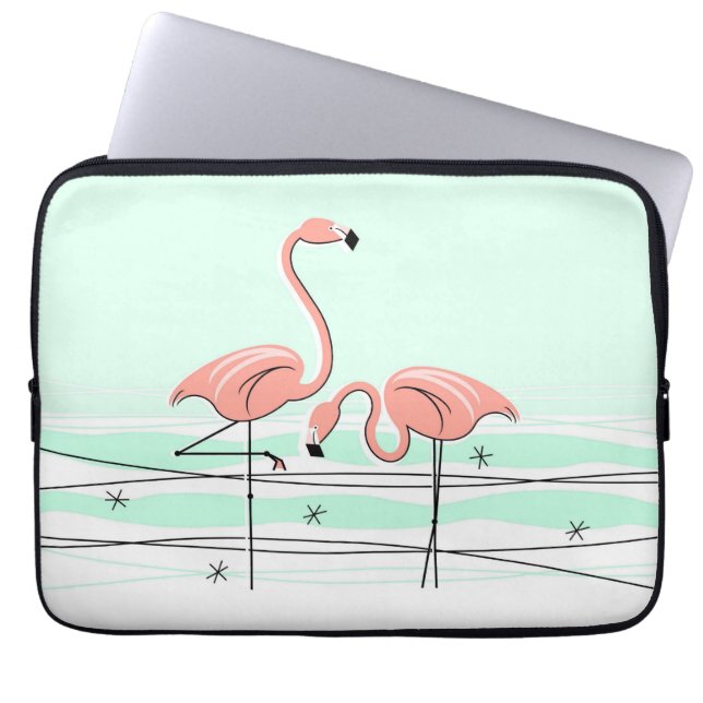 Flamingos Aqua Pair Namn laptop sleeve (Framsidan)