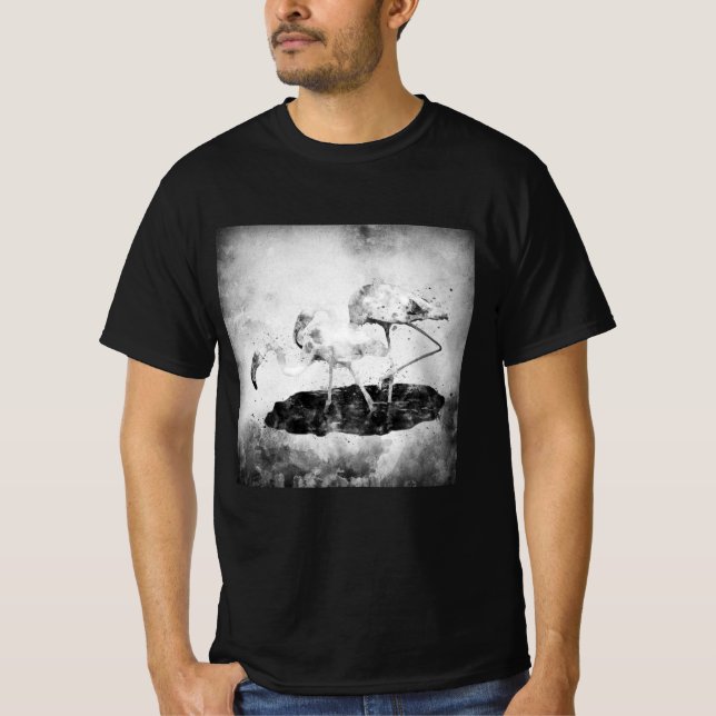 Flamingos Black and White Watercolor T Shirt (Framsida)