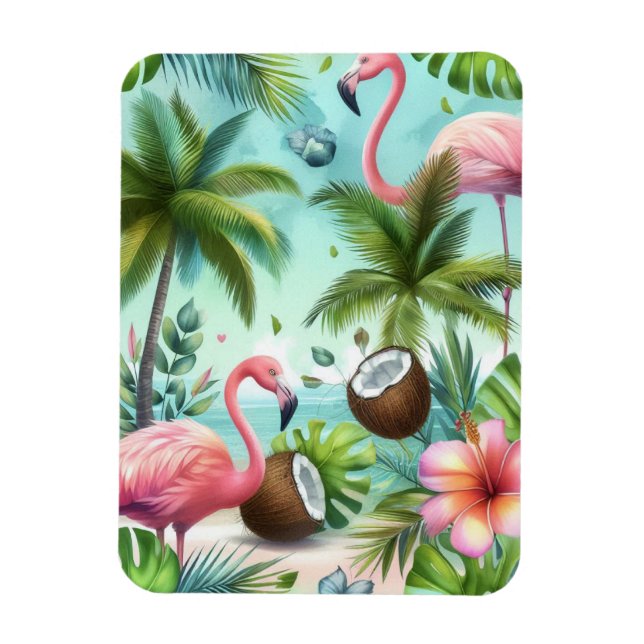 Flamingos & Coconuts Mönster Magnet (Vertikal)