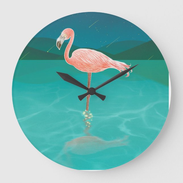 FLAMINGOS FAMINGO ART WALL CLOCK STOR KLOCKA (Framsida)