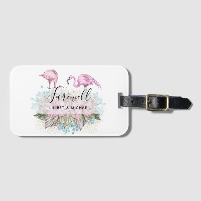 Flamingos Farewell Adjö Bon Voyage Gift Friends Bagagebricka (Framsida horisontal)