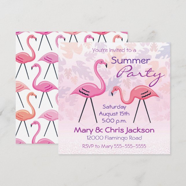 Flamingos Festinladning Inbjudningar (Fram/baksida)