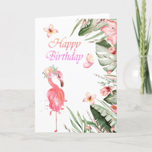 Flamingos Fjärilar Tropiska blad Födelsedag Kort