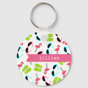 Flamingos- & flinflip flopspersonlig Keychain Nyckelring