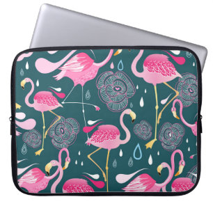 Flamingos Flowers: Mörk Graphic Seamless. Laptop Fodral