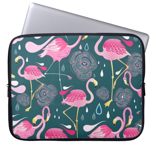 Flamingos Flowers: Mörk Graphic Seamless. Laptop Fodral (Framsidan)