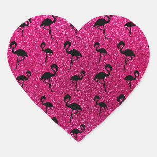 Flamingos för neonshock rosaglitter hjärtformat klistermärke