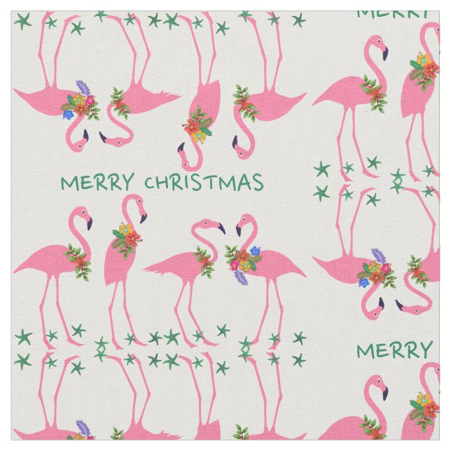 Flamingos God jul Mönster Tyg (Närbild)